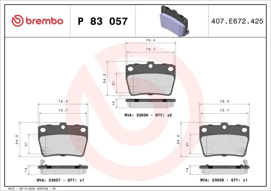 Bremsbelagsatz, Scheibenbremse Hinterachse BREMBO P 83 057 Bild Bremsbelagsatz, Scheibenbremse Hinterachse BREMBO P 83 057