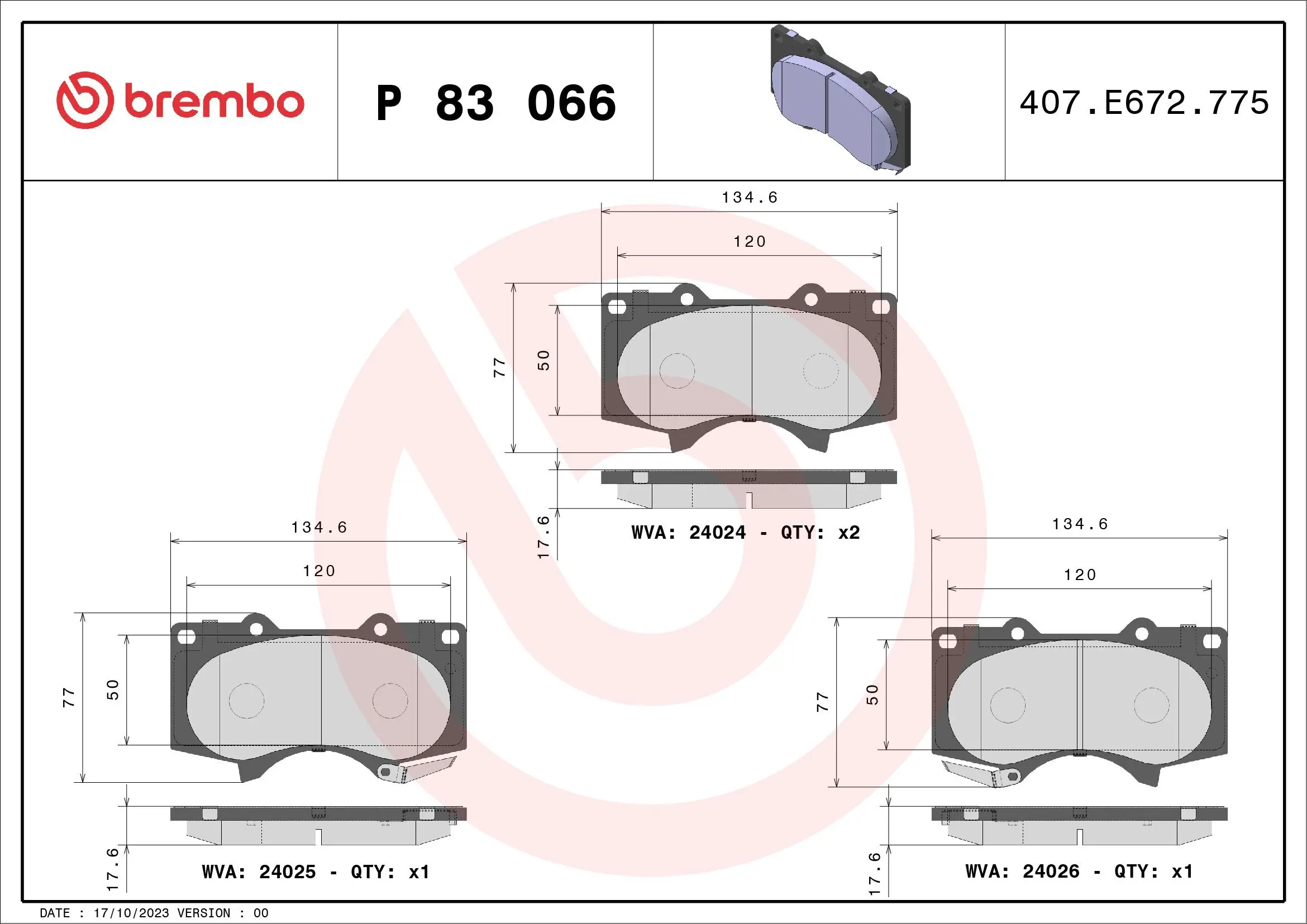 Bremsbelagsatz, Scheibenbremse BREMBO P 83 066