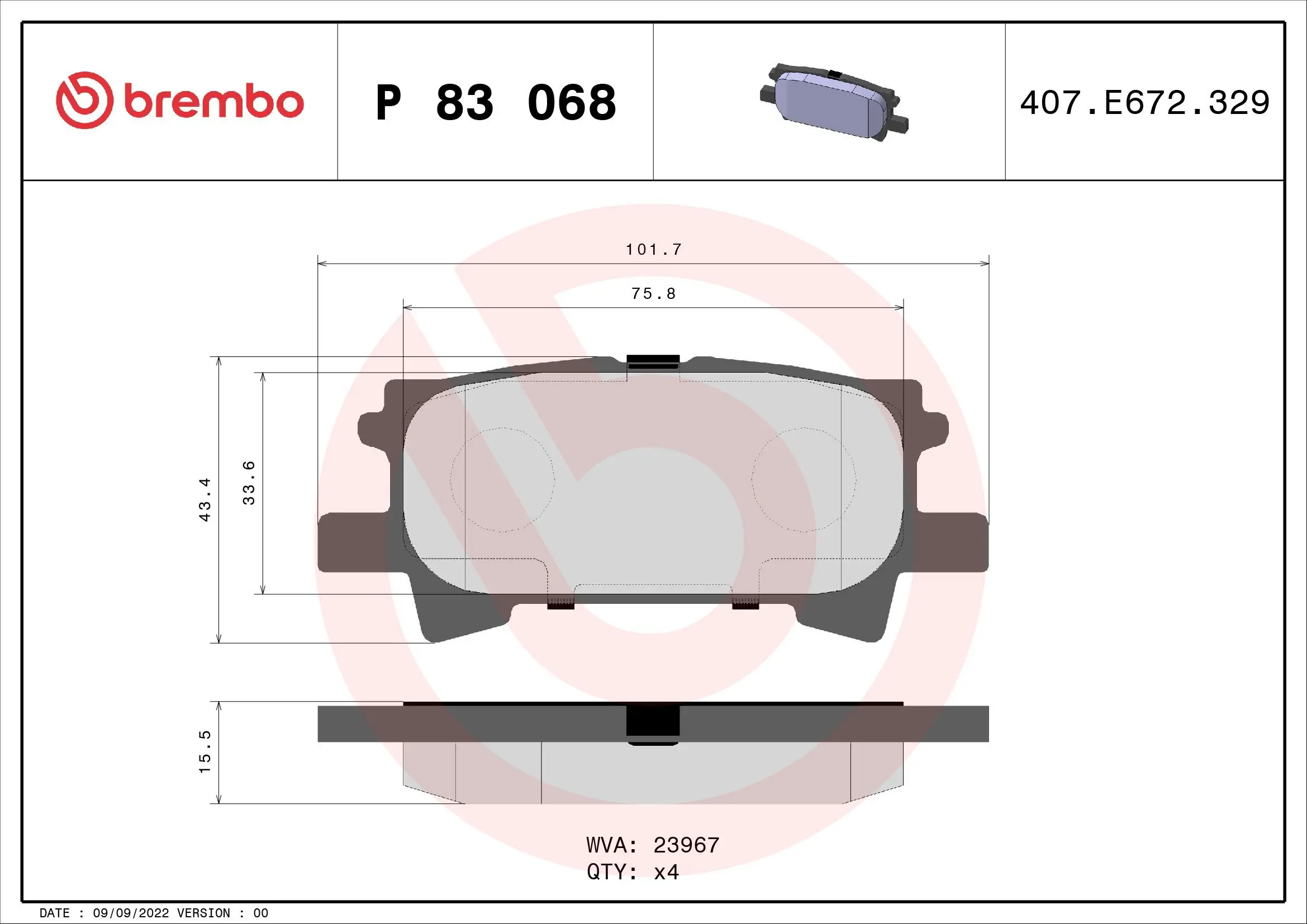 Bremsbelagsatz, Scheibenbremse BREMBO P 83 068