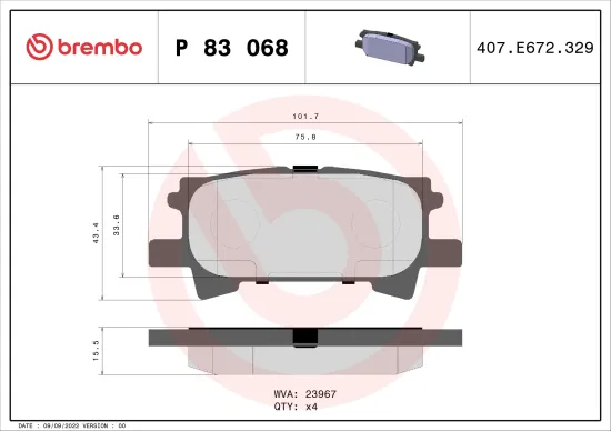Bremsbelagsatz, Scheibenbremse Hinterachse BREMBO P 83 068 Bild Bremsbelagsatz, Scheibenbremse Hinterachse BREMBO P 83 068