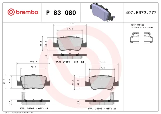 Bremsbelagsatz, Scheibenbremse Hinterachse BREMBO P 83 080 Bild Bremsbelagsatz, Scheibenbremse Hinterachse BREMBO P 83 080