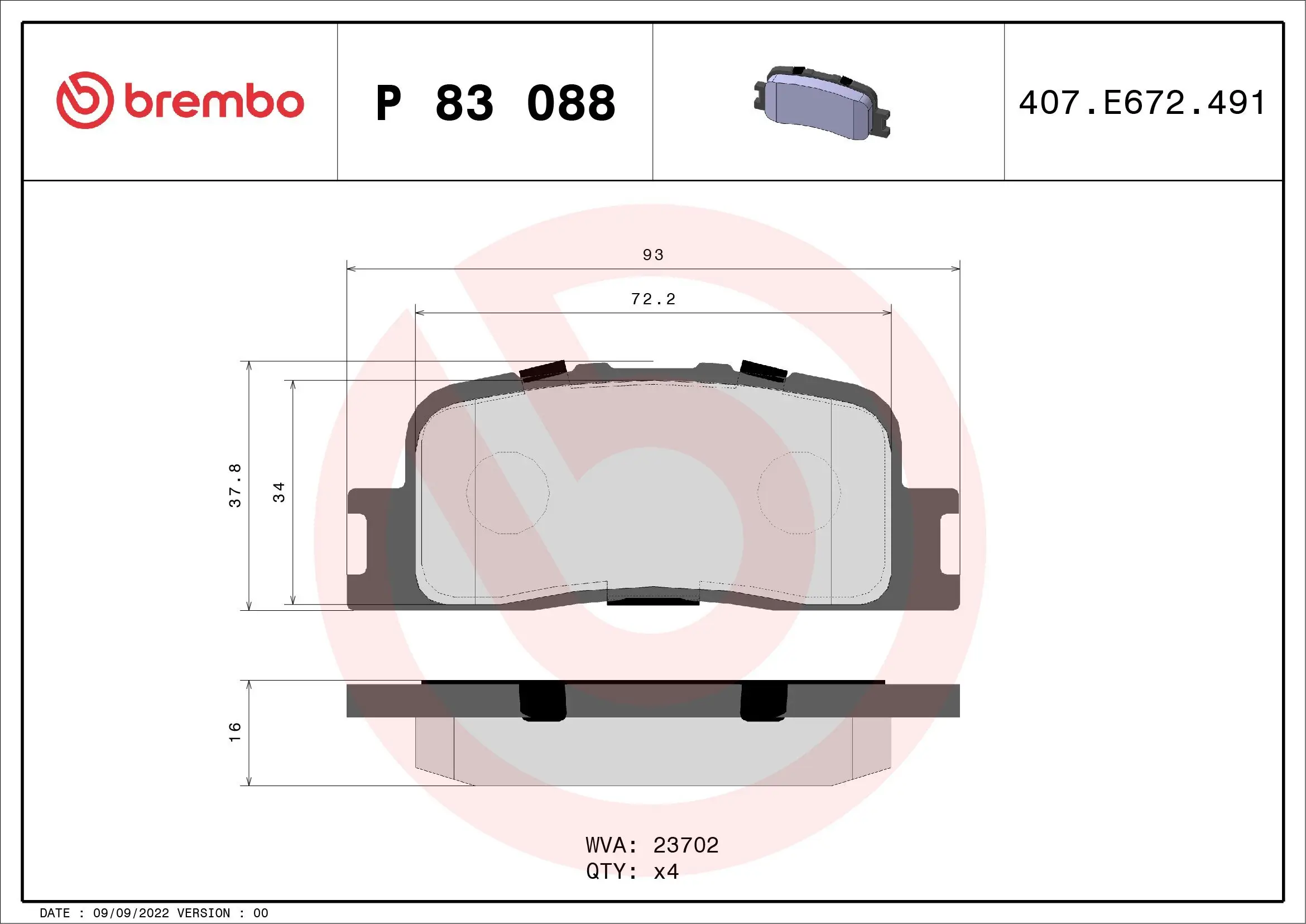 Bremsbelagsatz, Scheibenbremse BREMBO P 83 088