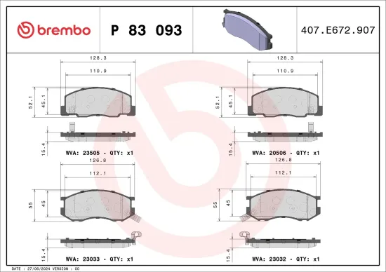 Bremsbelagsatz, Scheibenbremse Vorderachse BREMBO P 83 093 Bild Bremsbelagsatz, Scheibenbremse Vorderachse BREMBO P 83 093