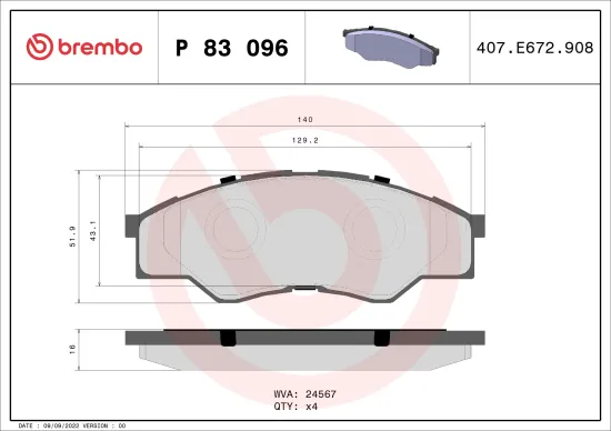 Bremsbelagsatz, Scheibenbremse Vorderachse BREMBO P 83 096 Bild Bremsbelagsatz, Scheibenbremse Vorderachse BREMBO P 83 096