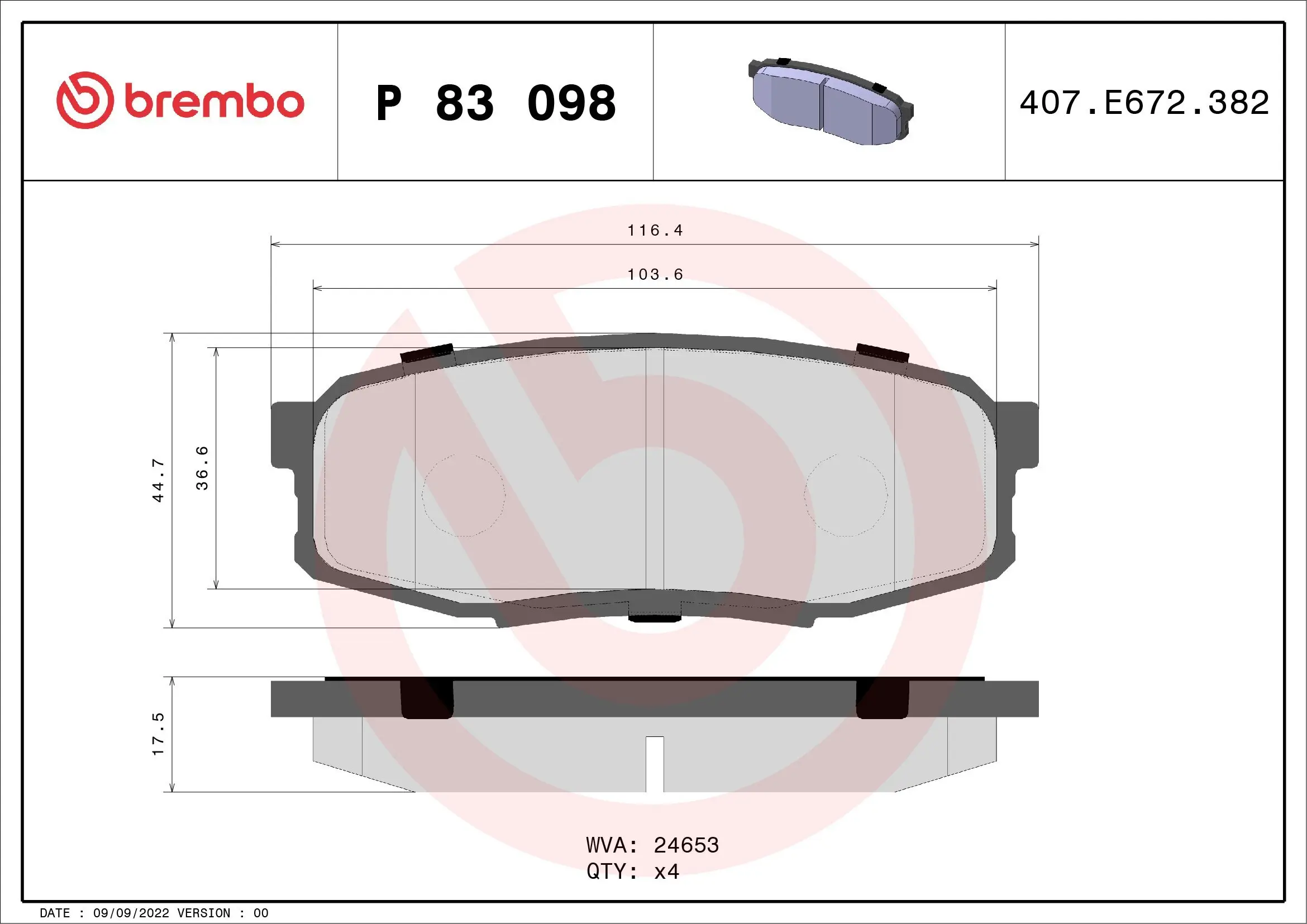 Bremsbelagsatz, Scheibenbremse Hinterachse BREMBO P 83 098