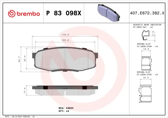 Bremsbelagsatz, Scheibenbremse Hinterachse BREMBO P 83 098X Bild Bremsbelagsatz, Scheibenbremse Hinterachse BREMBO P 83 098X