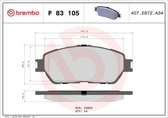Bremsbelagsatz, Scheibenbremse Vorderachse BREMBO P 83 105 Bild Bremsbelagsatz, Scheibenbremse Vorderachse BREMBO P 83 105