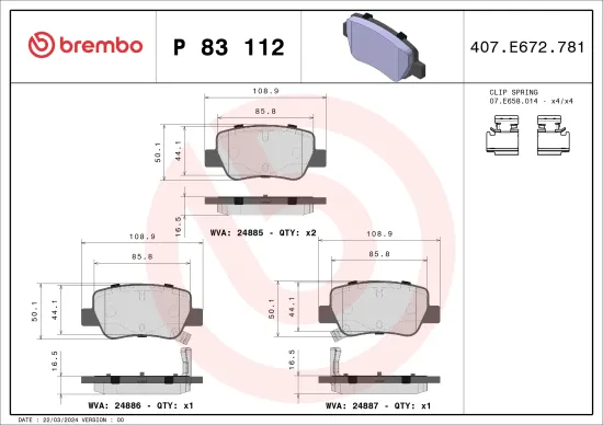 Bremsbelagsatz, Scheibenbremse Hinterachse BREMBO P 83 112 Bild Bremsbelagsatz, Scheibenbremse Hinterachse BREMBO P 83 112