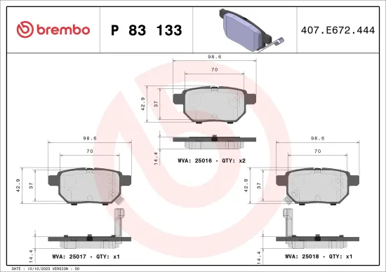 Bremsbelagsatz, Scheibenbremse BREMBO P 83 133 Bild Bremsbelagsatz, Scheibenbremse BREMBO P 83 133