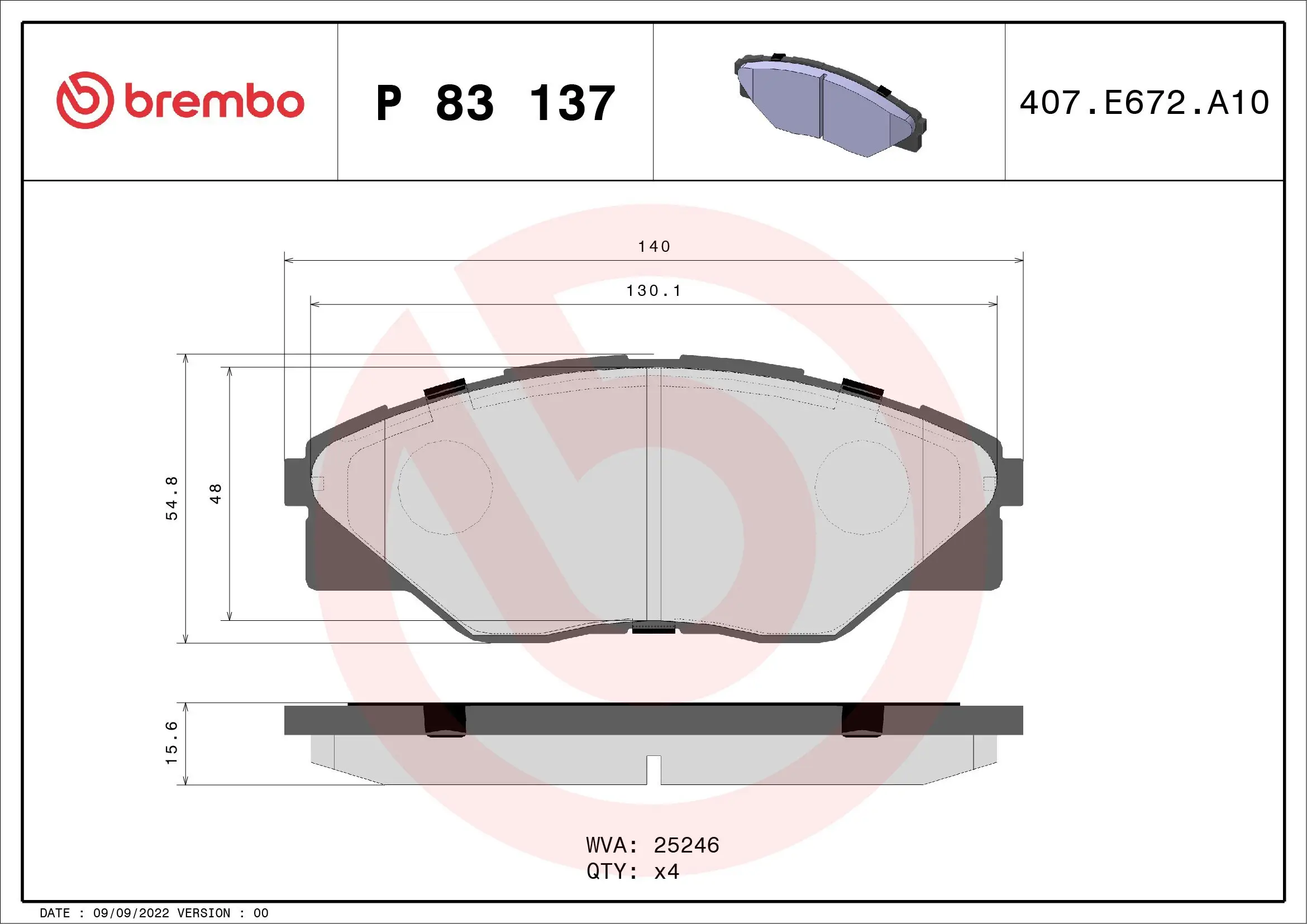 Bremsbelagsatz, Scheibenbremse Vorderachse BREMBO P 83 137