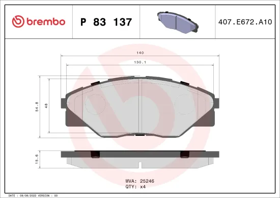 Bremsbelagsatz, Scheibenbremse Vorderachse BREMBO P 83 137 Bild Bremsbelagsatz, Scheibenbremse Vorderachse BREMBO P 83 137