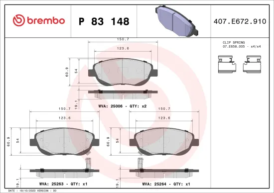 Bremsbelagsatz, Scheibenbremse Vorderachse BREMBO P 83 148 Bild Bremsbelagsatz, Scheibenbremse Vorderachse BREMBO P 83 148