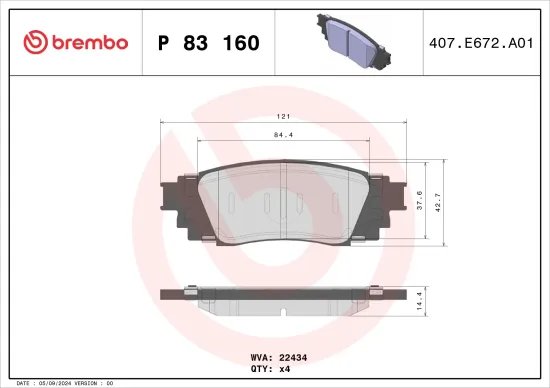 Bremsbelagsatz, Scheibenbremse Hinterachse BREMBO P 83 160 Bild Bremsbelagsatz, Scheibenbremse Hinterachse BREMBO P 83 160