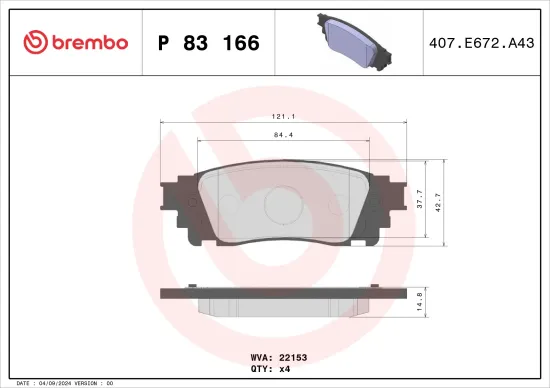 Bremsbelagsatz, Scheibenbremse Hinterachse BREMBO P 83 166 Bild Bremsbelagsatz, Scheibenbremse Hinterachse BREMBO P 83 166