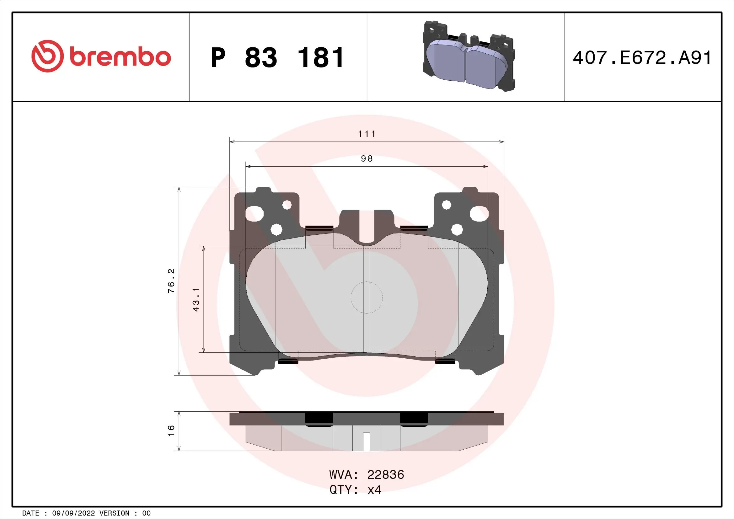 Bremsbelagsatz, Scheibenbremse Hinterachse BREMBO P 83 181
