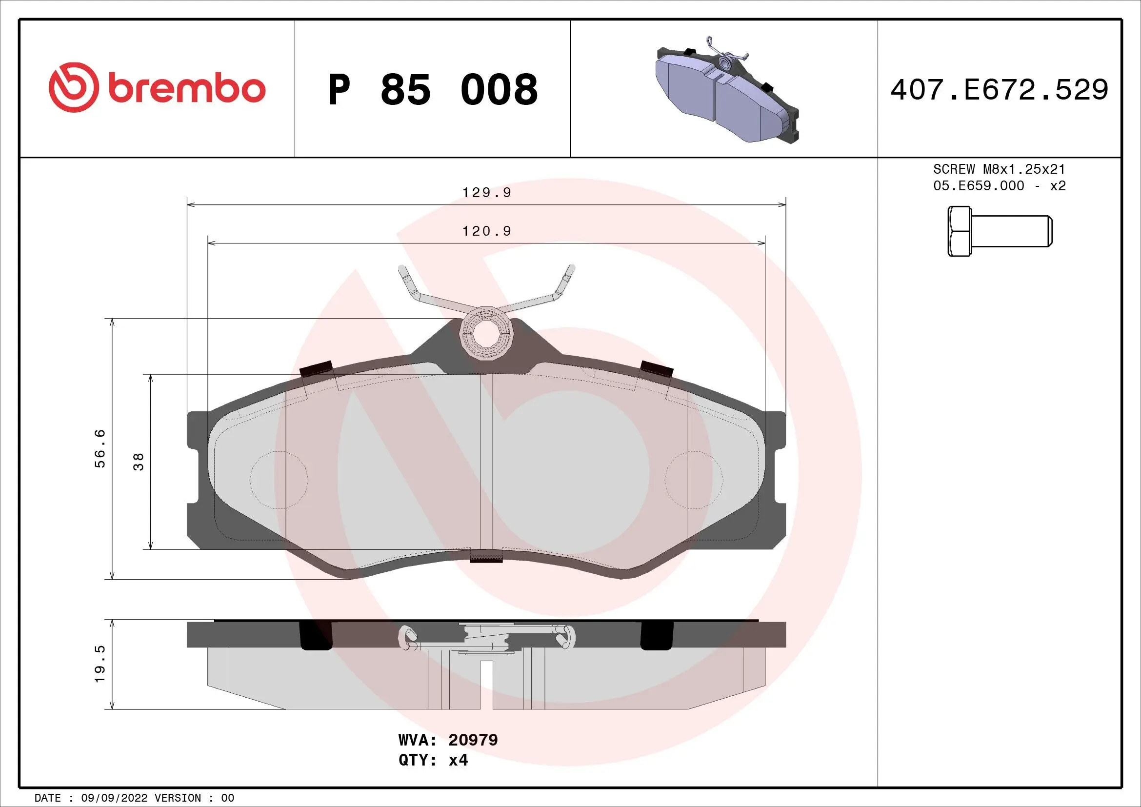 Bremsbelagsatz, Scheibenbremse BREMBO P 85 008 Bild Bremsbelagsatz, Scheibenbremse BREMBO P 85 008