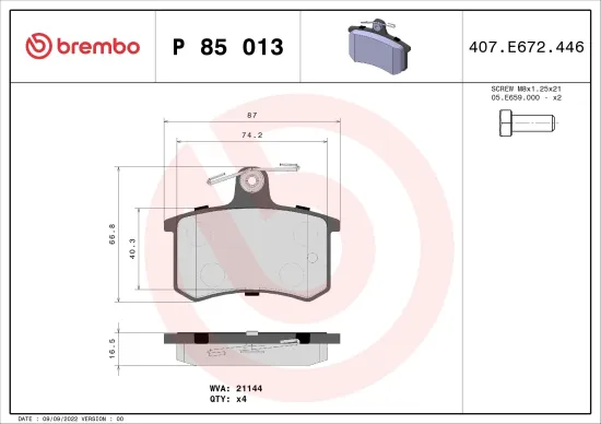 Bremsbelagsatz, Scheibenbremse BREMBO P 85 013 Bild Bremsbelagsatz, Scheibenbremse BREMBO P 85 013