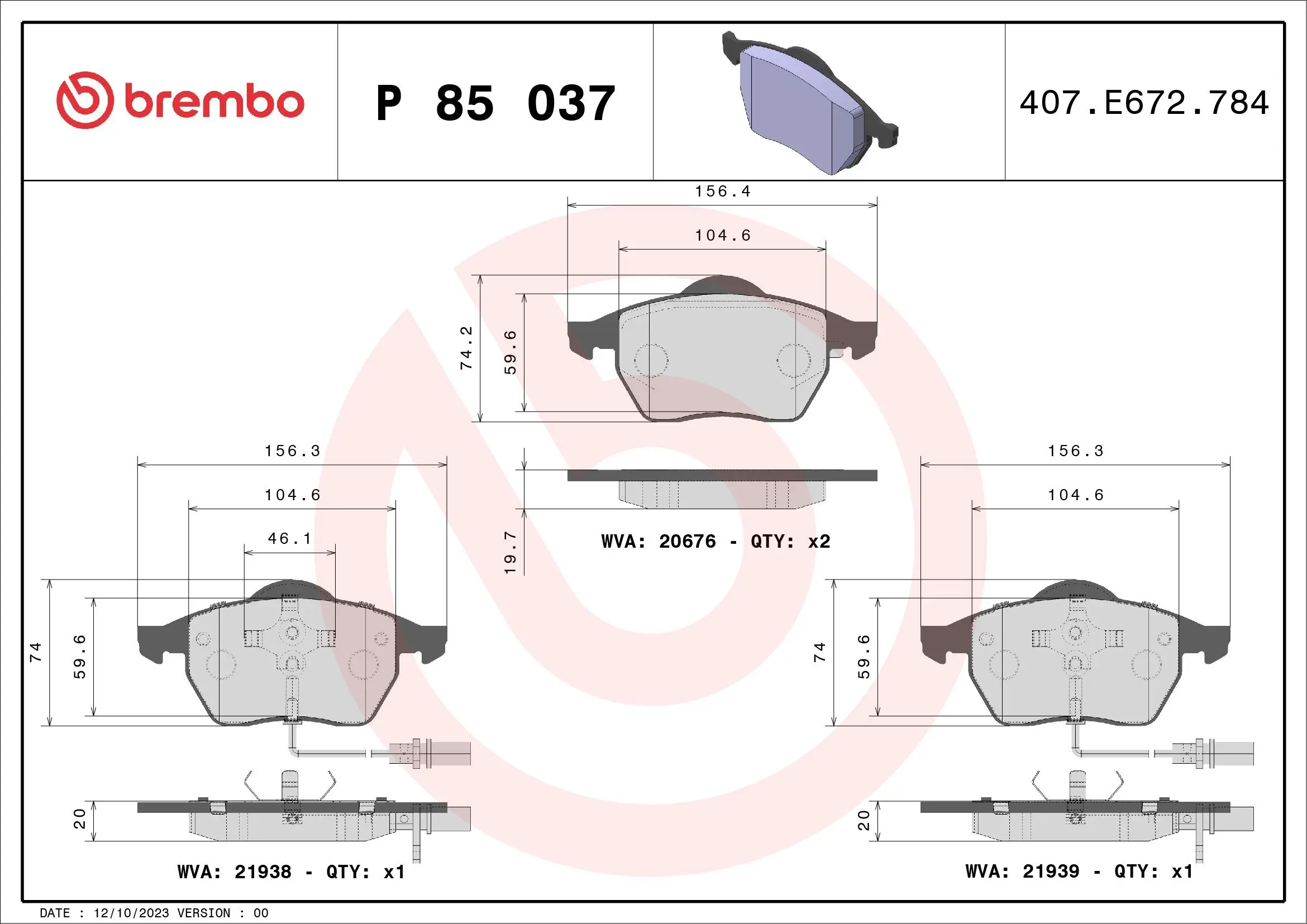 Bremsbelagsatz, Scheibenbremse BREMBO P 85 037