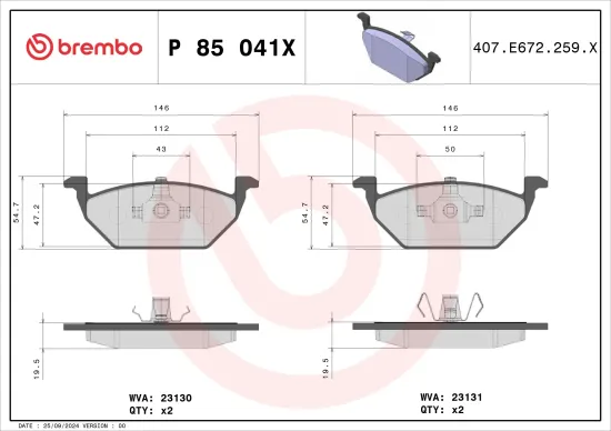 Bremsbelagsatz, Scheibenbremse BREMBO P 85 041X Bild Bremsbelagsatz, Scheibenbremse BREMBO P 85 041X