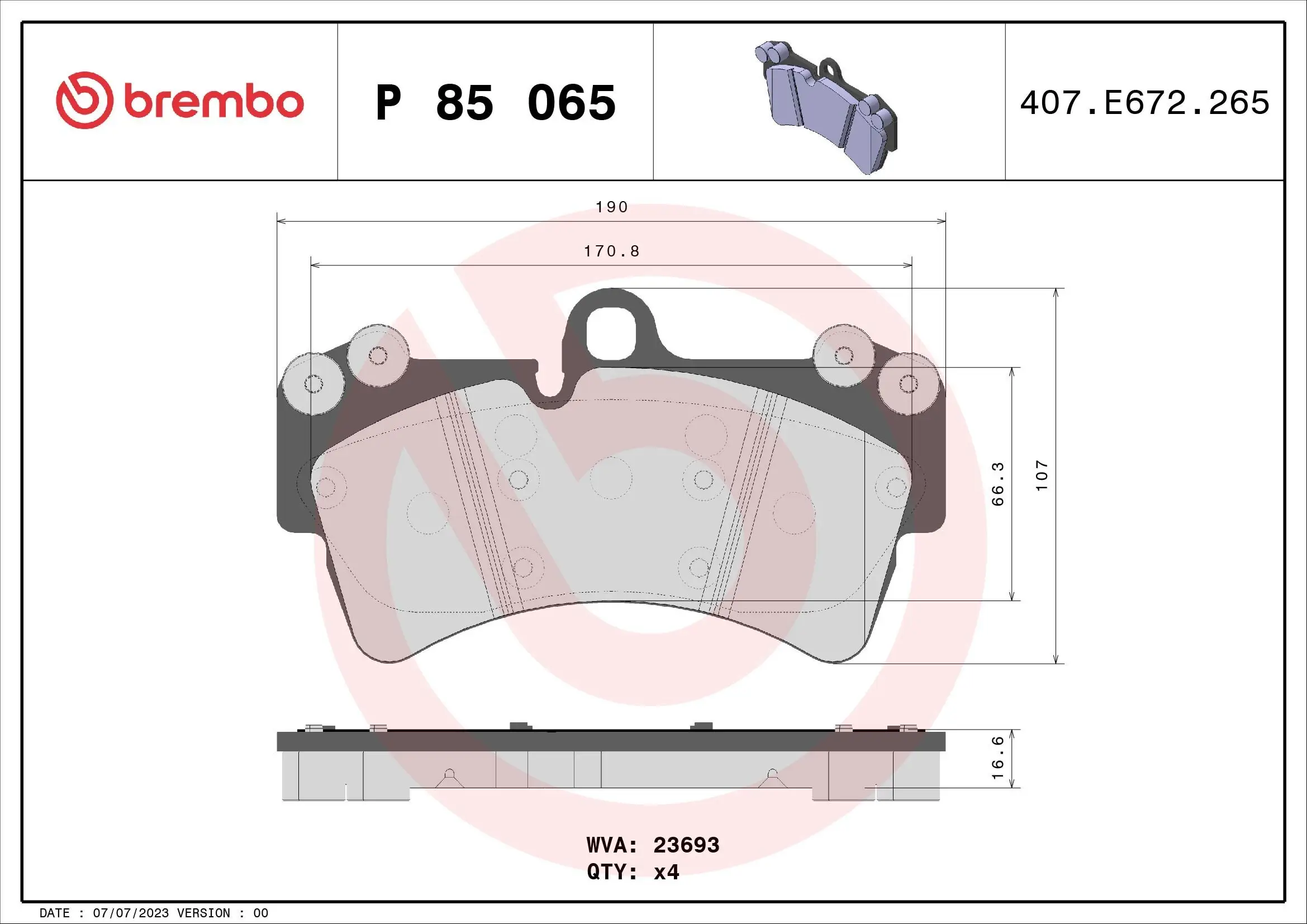 Bremsbelagsatz, Scheibenbremse Vorderachse BREMBO P 85 065
