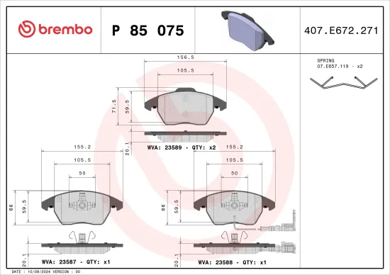 Bremsbelagsatz, Scheibenbremse Vorderachse BREMBO P 85 075 Bild Bremsbelagsatz, Scheibenbremse Vorderachse BREMBO P 85 075