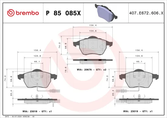Bremsbelagsatz, Scheibenbremse BREMBO P 85 085X Bild Bremsbelagsatz, Scheibenbremse BREMBO P 85 085X