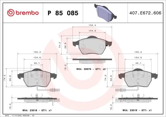 Bremsbelagsatz, Scheibenbremse BREMBO P 85 085X Bild Bremsbelagsatz, Scheibenbremse BREMBO P 85 085X