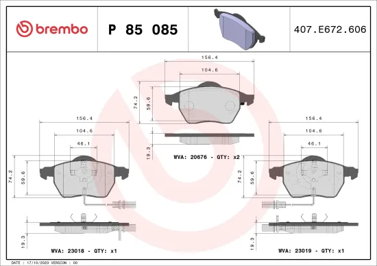 Bremsbelagsatz, Scheibenbremse BREMBO P 85 085 Bild Bremsbelagsatz, Scheibenbremse BREMBO P 85 085
