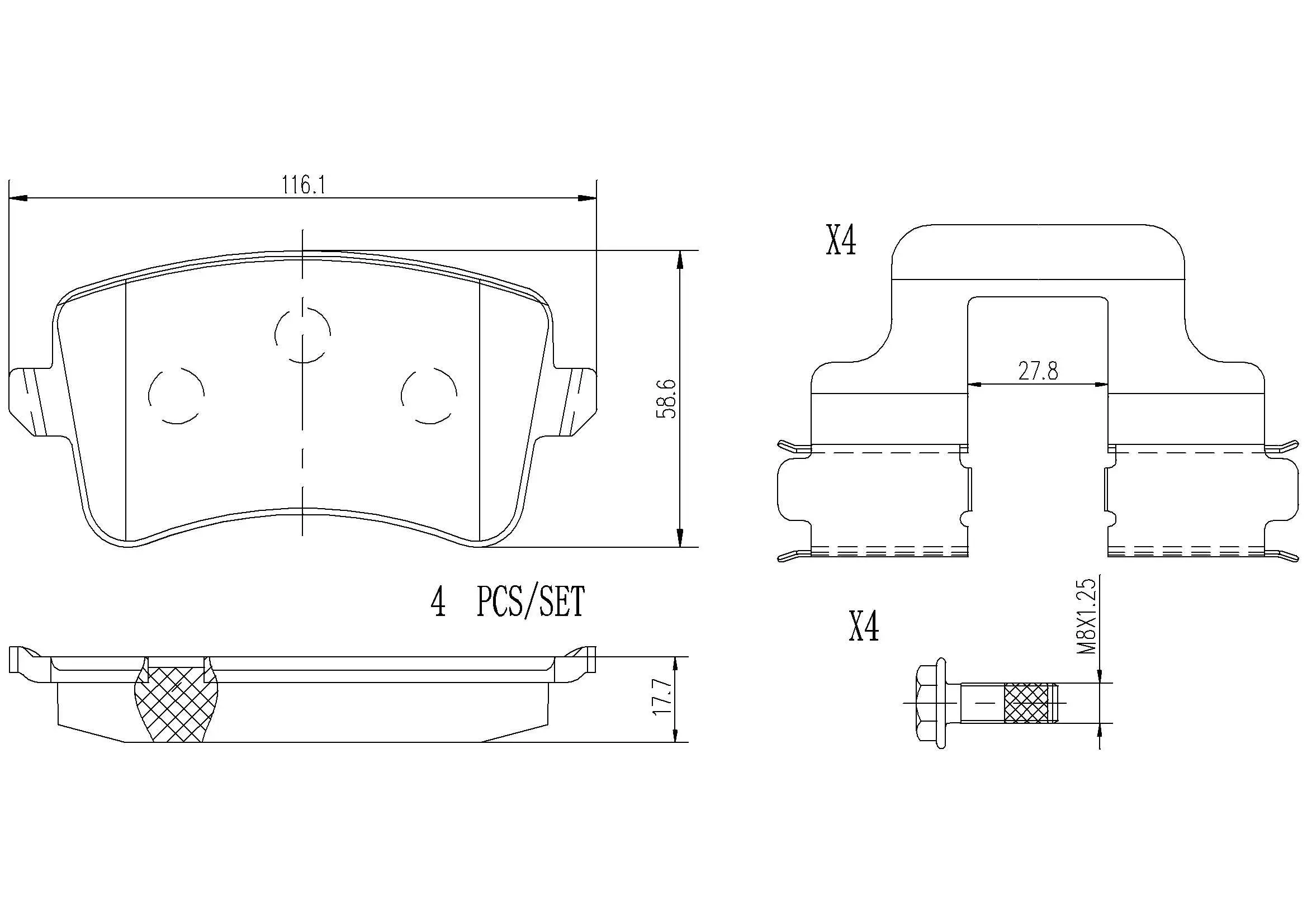 Bremsbelagsatz, Scheibenbremse Hinterachse BREMBO P85100NX