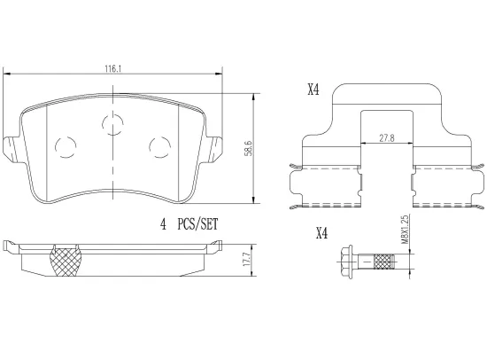 Bremsbelagsatz, Scheibenbremse Hinterachse BREMBO P85100NX Bild Bremsbelagsatz, Scheibenbremse Hinterachse BREMBO P85100NX
