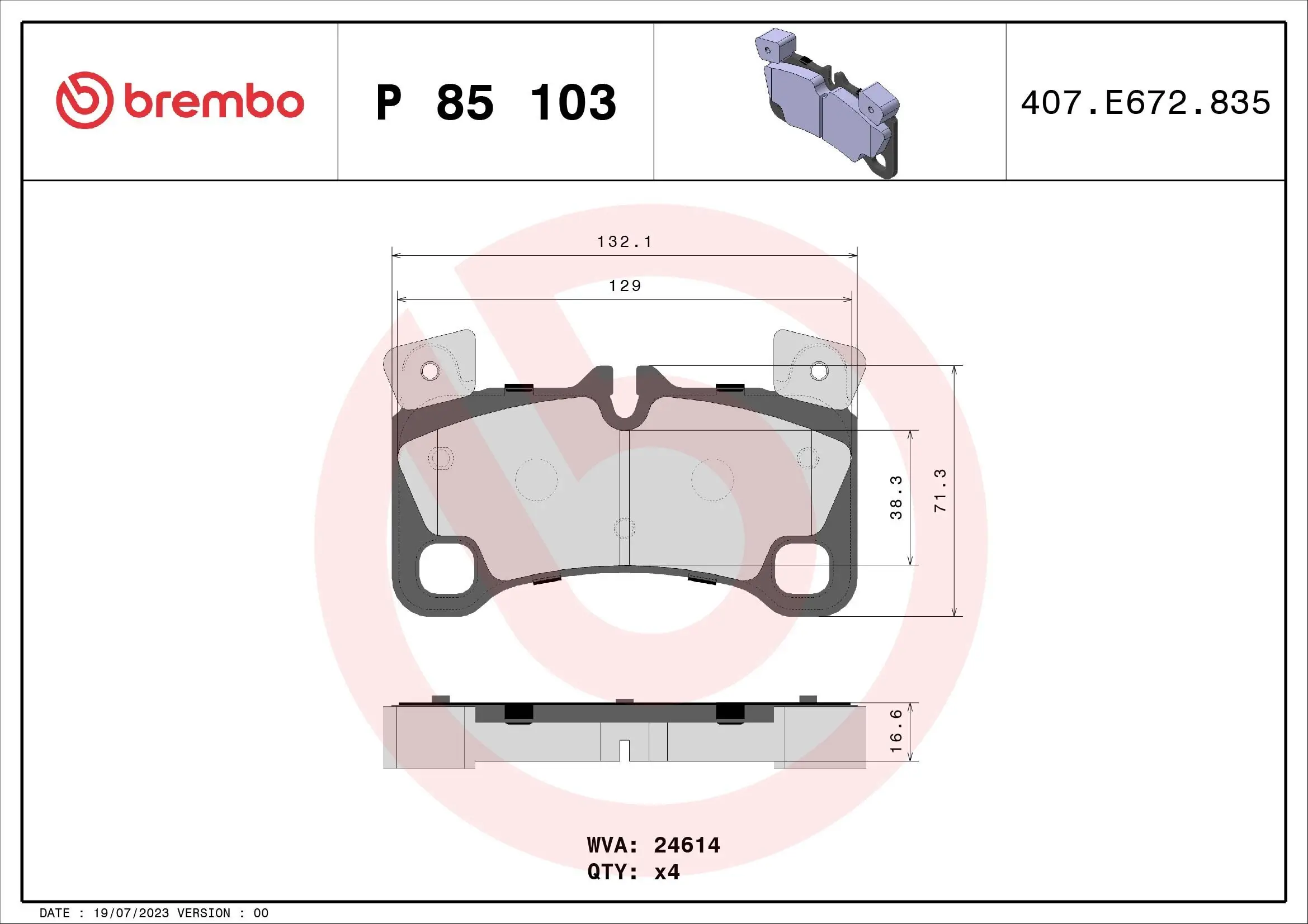 Bremsbelagsatz, Scheibenbremse Hinterachse BREMBO P 85 103