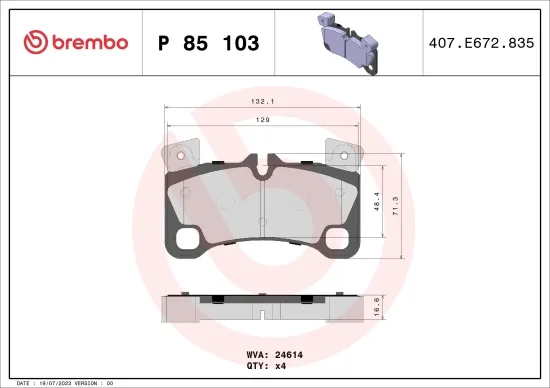 Bremsbelagsatz, Scheibenbremse Hinterachse BREMBO P 85 103 Bild Bremsbelagsatz, Scheibenbremse Hinterachse BREMBO P 85 103