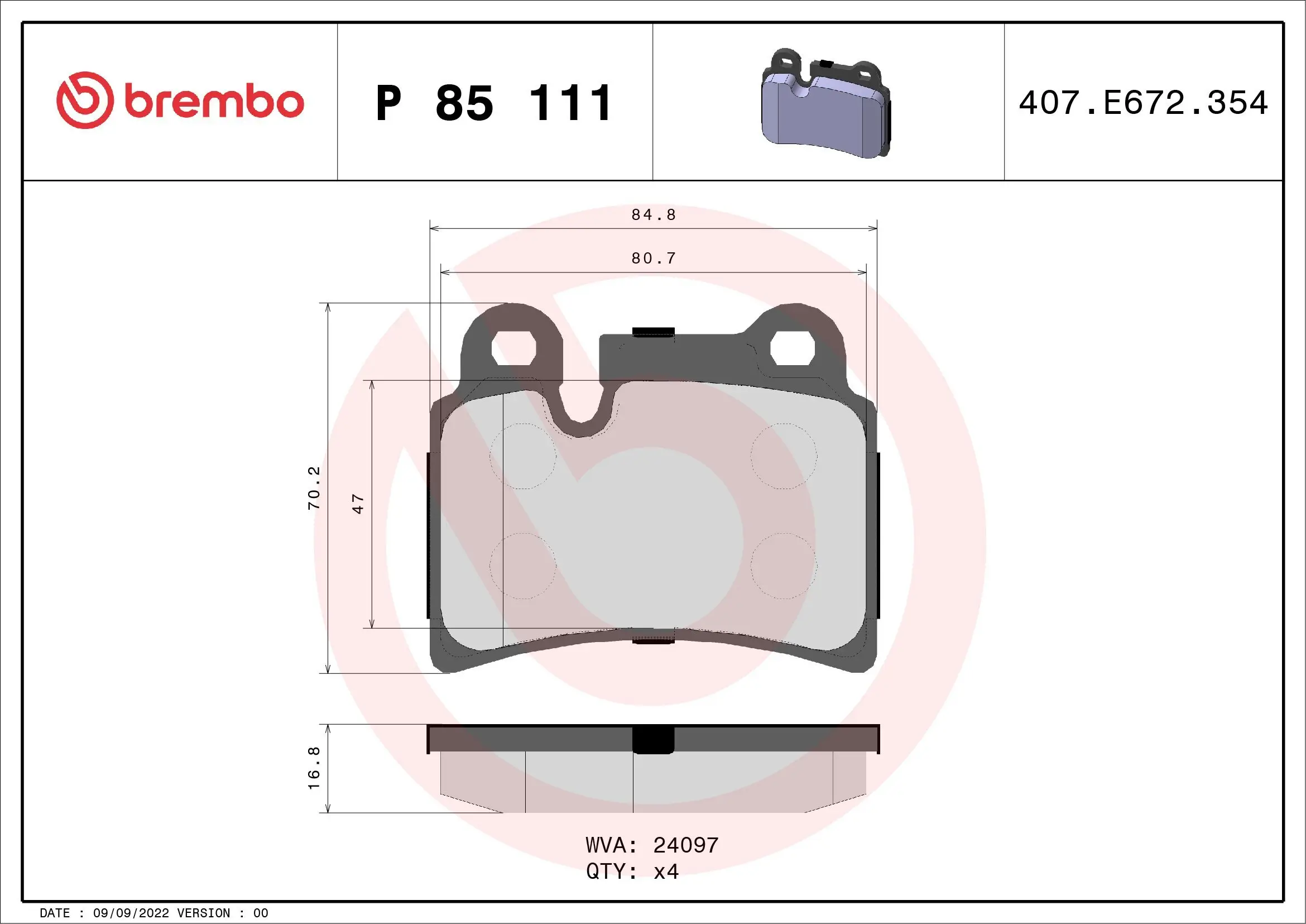 Bremsbelagsatz, Scheibenbremse Hinterachse BREMBO P 85 111