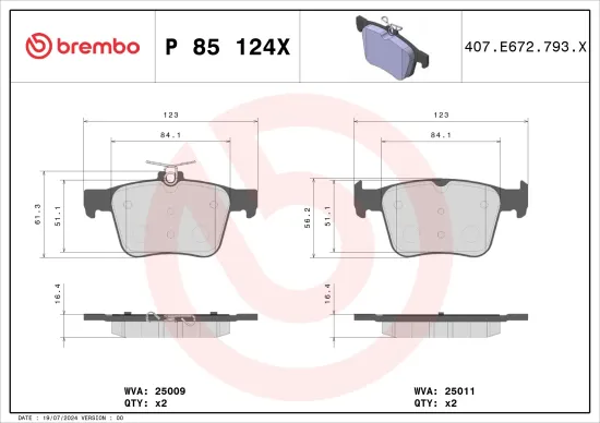 Bremsbelagsatz, Scheibenbremse BREMBO P 85 124X Bild Bremsbelagsatz, Scheibenbremse BREMBO P 85 124X