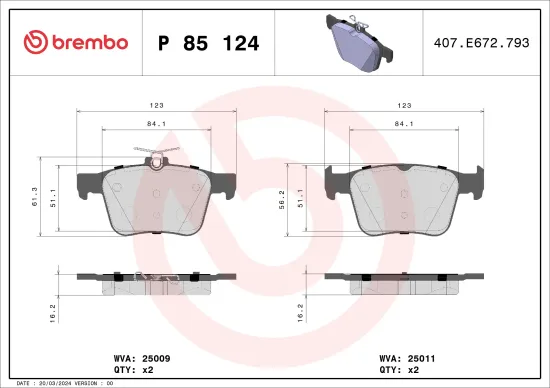Bremsbelagsatz, Scheibenbremse BREMBO P 85 124 Bild Bremsbelagsatz, Scheibenbremse BREMBO P 85 124