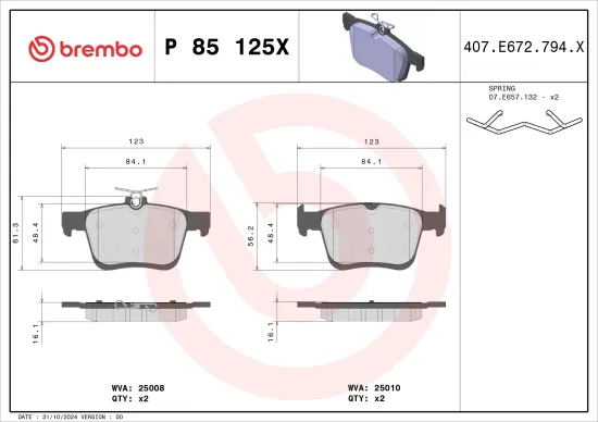 Bremsbelagsatz, Scheibenbremse BREMBO P 85 125X Bild Bremsbelagsatz, Scheibenbremse BREMBO P 85 125X