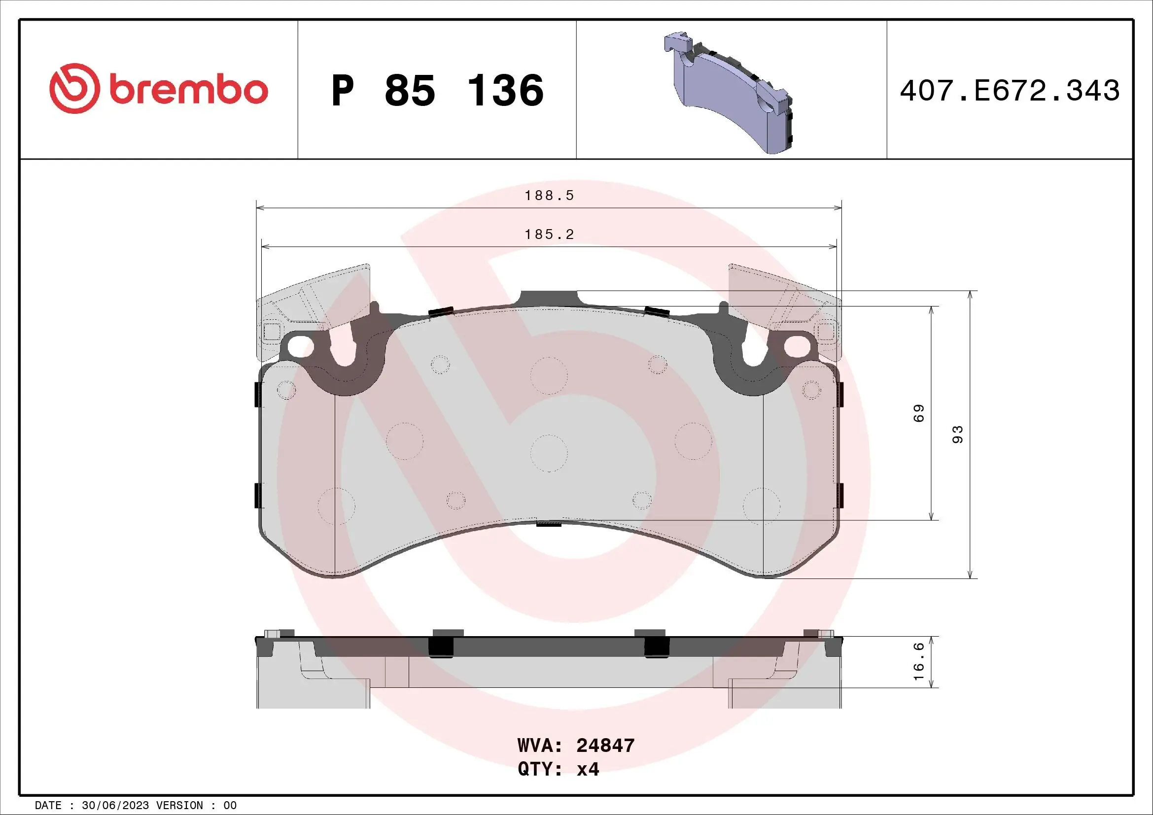 Bremsbelagsatz, Scheibenbremse BREMBO P 85 136