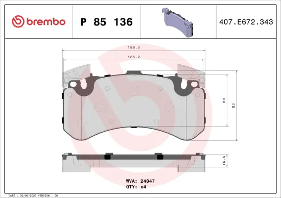 Bremsbelagsatz, Scheibenbremse BREMBO P 85 136 Bild Bremsbelagsatz, Scheibenbremse BREMBO P 85 136