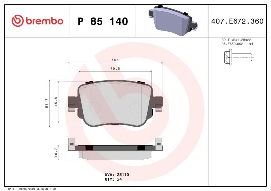 Bremsbelagsatz, Scheibenbremse Hinterachse BREMBO P 85 140 Bild Bremsbelagsatz, Scheibenbremse Hinterachse BREMBO P 85 140