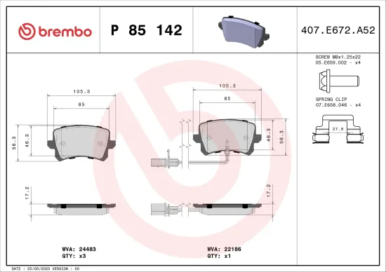 Bremsbelagsatz, Scheibenbremse Hinterachse BREMBO P 85 142 Bild Bremsbelagsatz, Scheibenbremse Hinterachse BREMBO P 85 142