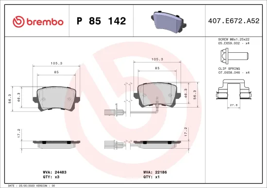 Bremsbelagsatz, Scheibenbremse Hinterachse BREMBO P 85 142 Bild Bremsbelagsatz, Scheibenbremse Hinterachse BREMBO P 85 142
