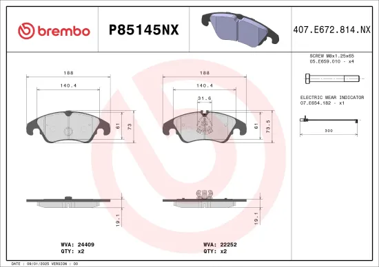 Bremsbelagsatz, Scheibenbremse BREMBO P85145NX Bild Bremsbelagsatz, Scheibenbremse BREMBO P85145NX