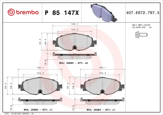 Bremsbelagsatz, Scheibenbremse BREMBO P 85 147X Bild Bremsbelagsatz, Scheibenbremse BREMBO P 85 147X
