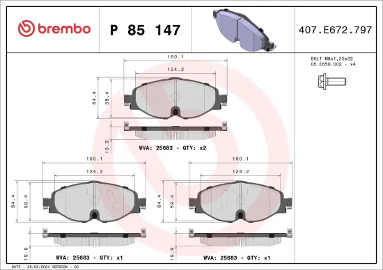 Bremsbelagsatz, Scheibenbremse BREMBO P 85 147 Bild Bremsbelagsatz, Scheibenbremse BREMBO P 85 147