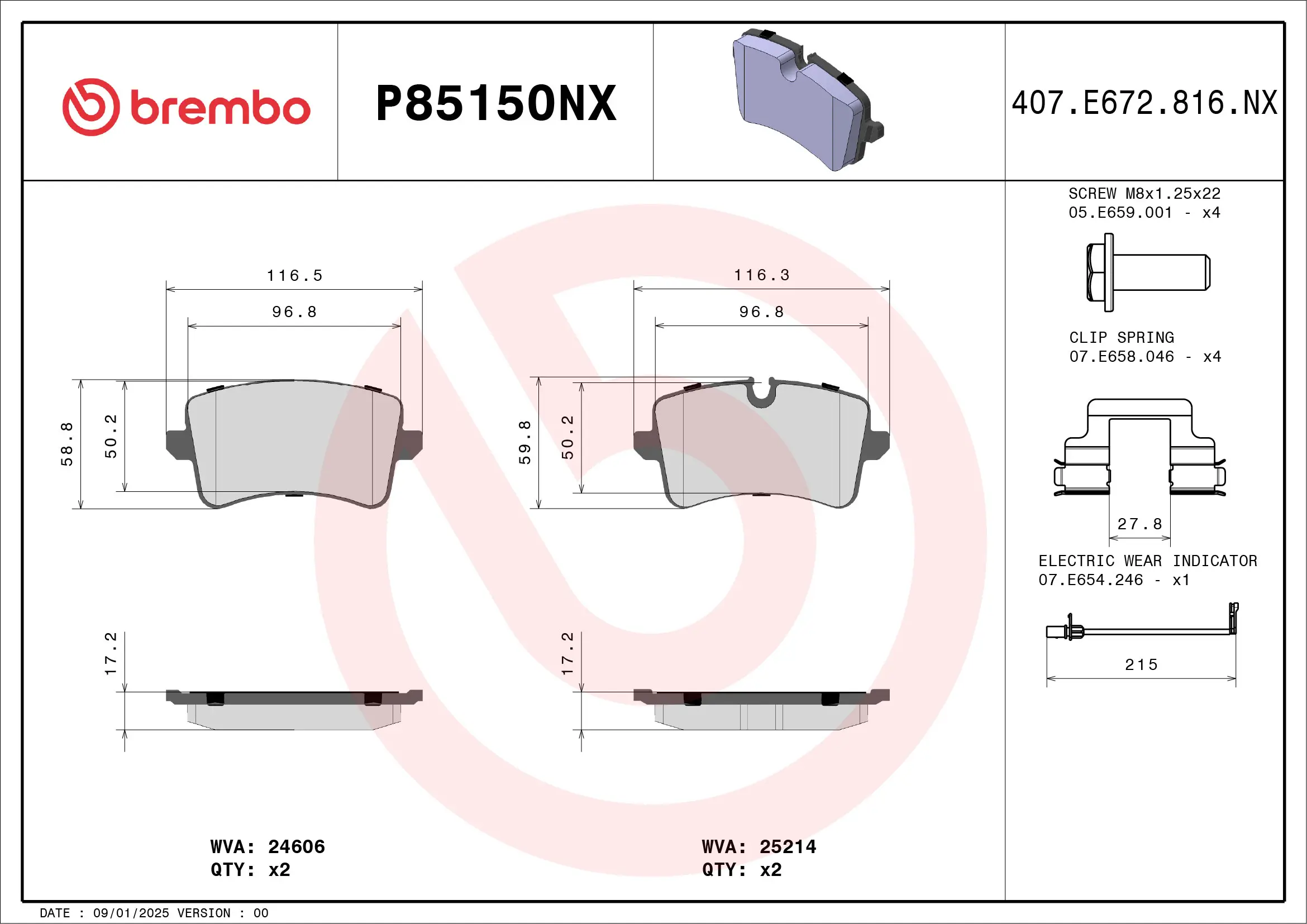 Bremsbelagsatz, Scheibenbremse Hinterachse BREMBO P85150NX
