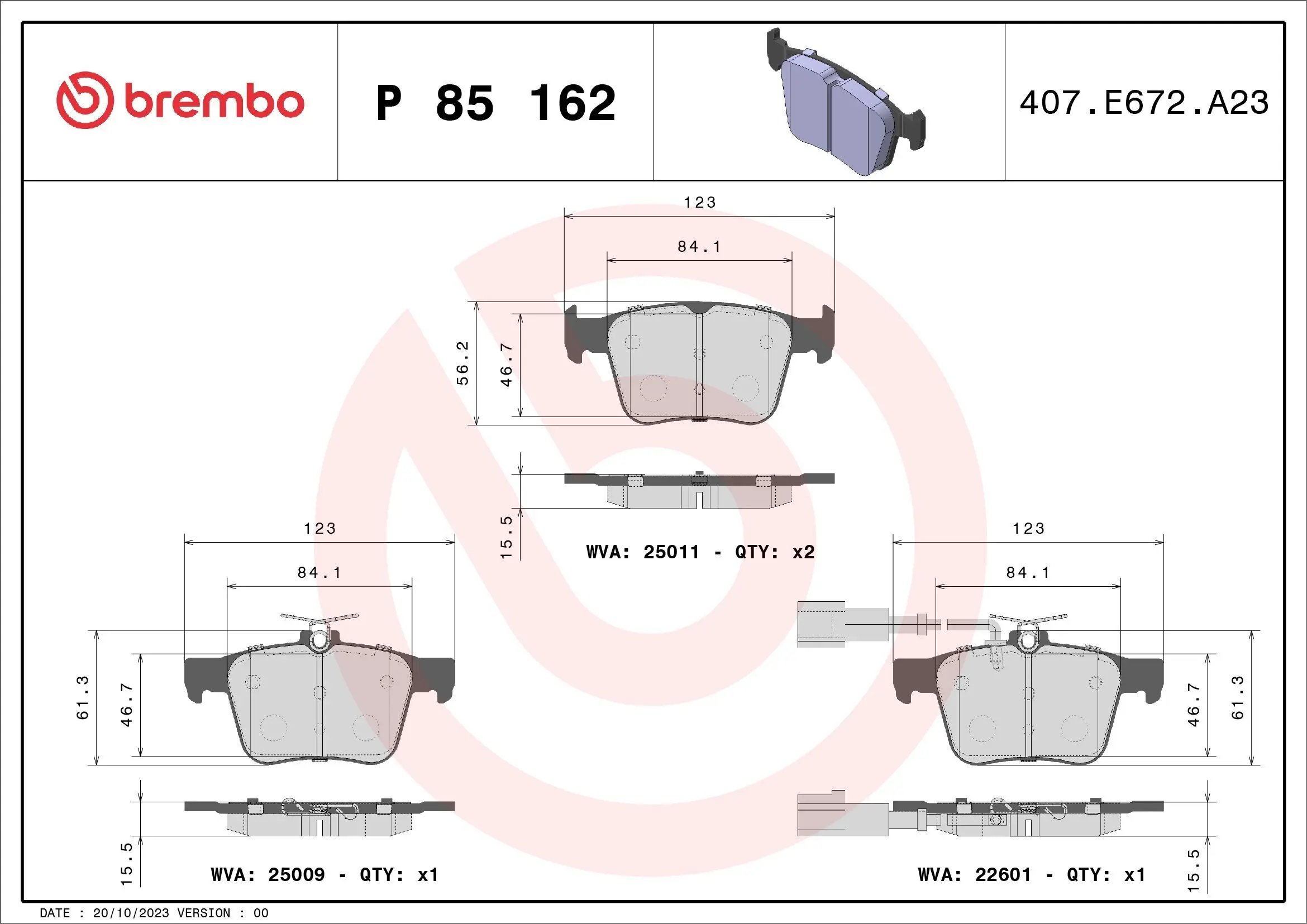 Bremsbelagsatz, Scheibenbremse Hinterachse BREMBO P 85 162
