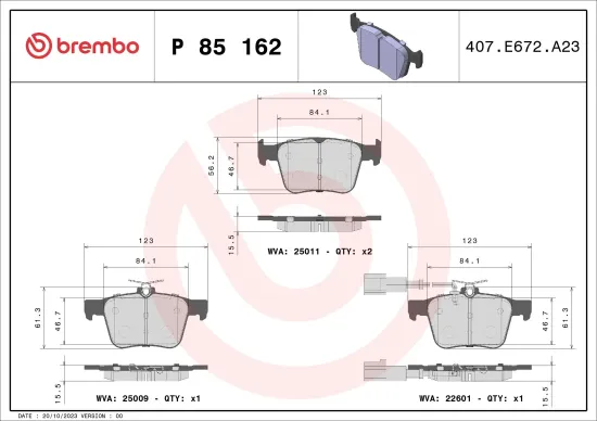 Bremsbelagsatz, Scheibenbremse Hinterachse BREMBO P 85 162 Bild Bremsbelagsatz, Scheibenbremse Hinterachse BREMBO P 85 162