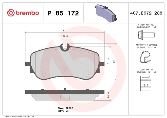 Bremsbelagsatz, Scheibenbremse Hinterachse BREMBO P 85 172 Bild Bremsbelagsatz, Scheibenbremse Hinterachse BREMBO P 85 172