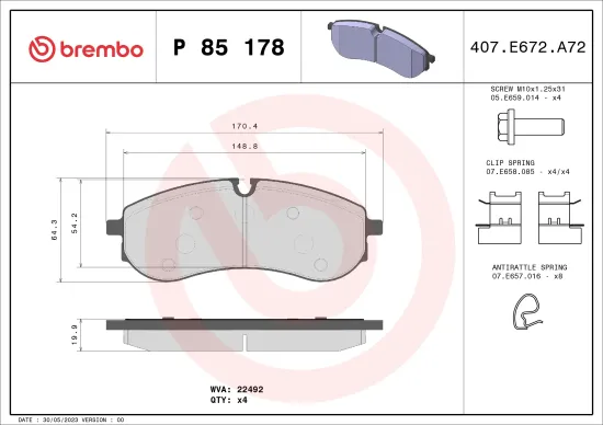 Bremsbelagsatz, Scheibenbremse Hinterachse BREMBO P 85 178 Bild Bremsbelagsatz, Scheibenbremse Hinterachse BREMBO P 85 178