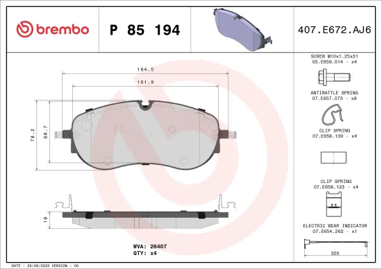 Bremsbelagsatz, Scheibenbremse BREMBO P 85 194 Bild Bremsbelagsatz, Scheibenbremse BREMBO P 85 194